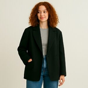 Free People Black Women's Blazer Dark Blue Hidden Buttons Lined Oversized Small